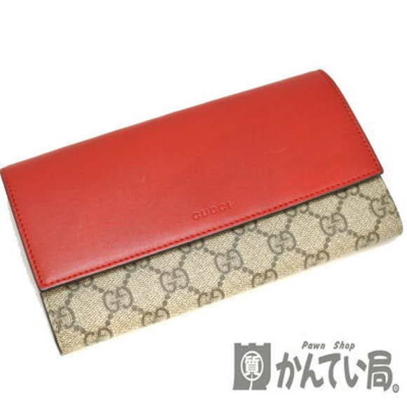 GUCCI Long Wallet GG Guccissima Beige Red Pink Flap type Canvas - Picture 1 of 12